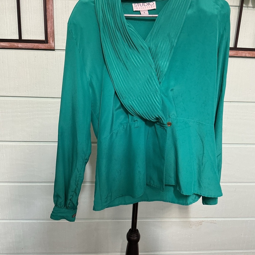 Studio Collection Teal Wrap-Style Blouse | Made in USA | Size M (Est.)